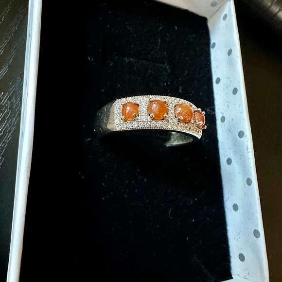 925 sterling silver amber stone crystal diamonds paved adjustable ring new in 🎁 - Picture 7 of 9